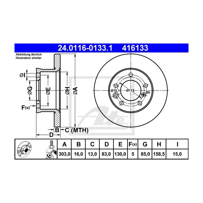 ATE Bremsscheibe 24.0116-0133.1