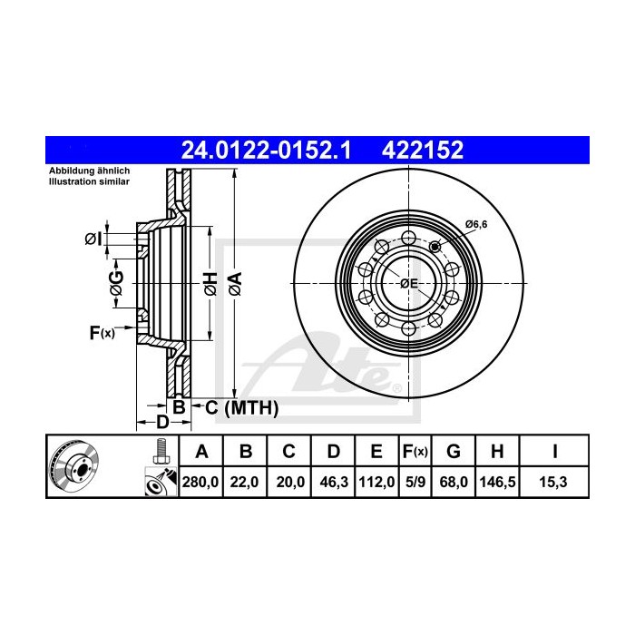 ATE Bremsscheibe 24.0122-0152.1