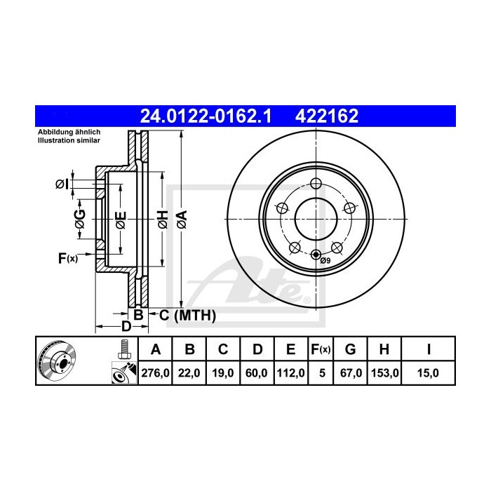 ATE Bremsscheibe 24.0122-0162.1
