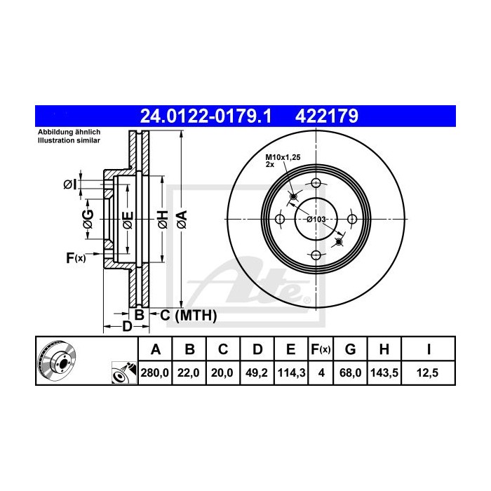 ATE Bremsscheibe 24.0122-0179.1