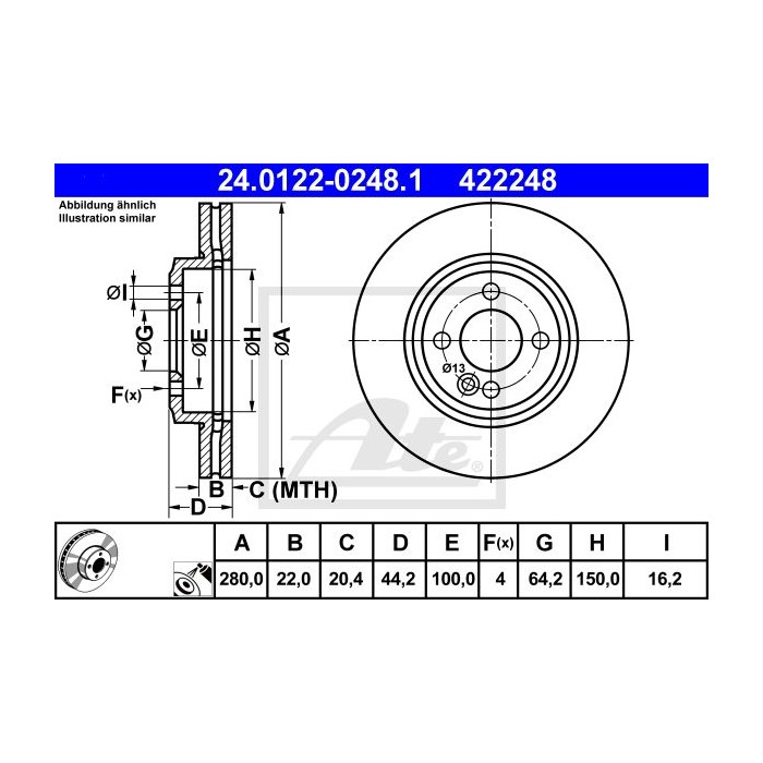 ATE Bremsscheibe 24.0122-0248.1