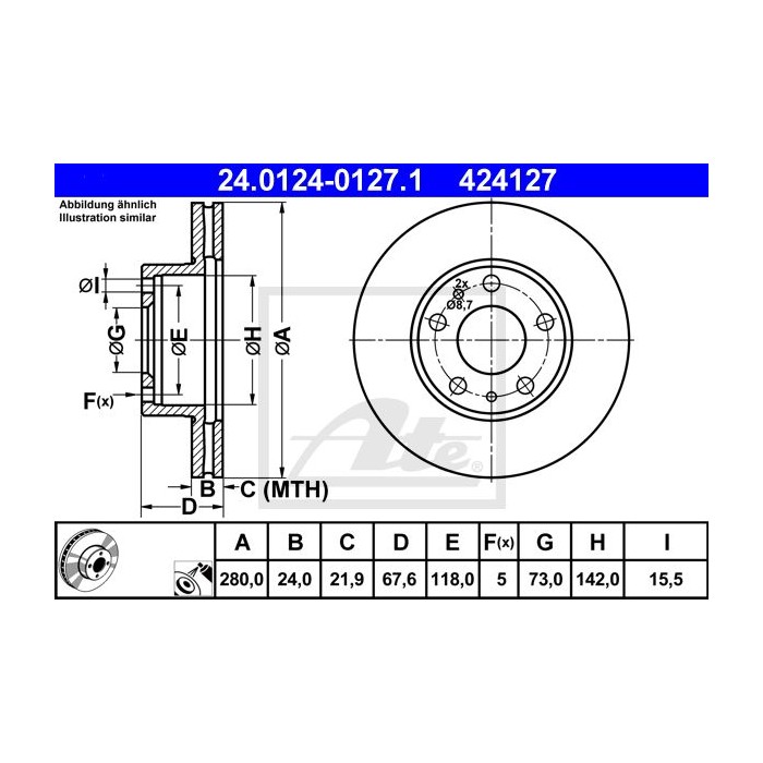 ATE Bremsscheibe 24.0124-0127.1