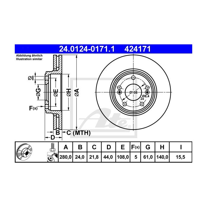 ATE Bremsscheibe 24.0124-0171.1