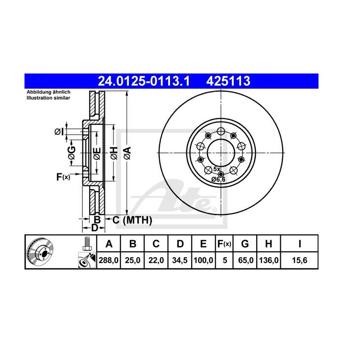 ATE Bremsscheibe 24.0125-0113.1