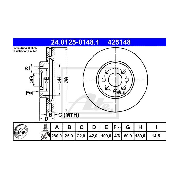 ATE Bremsscheibe 24.0125-0148.1
