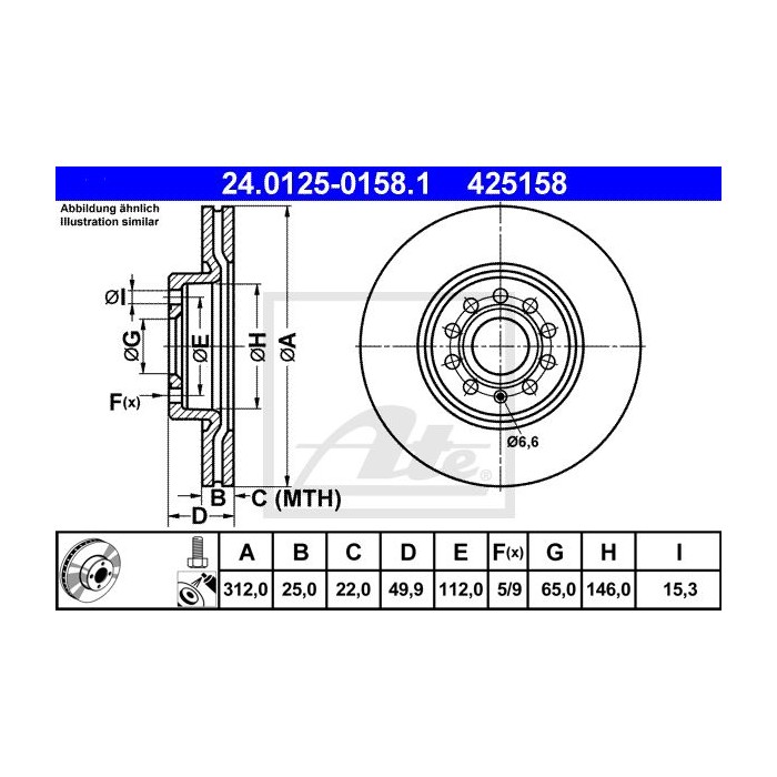 ATE Bremsscheibe 24.0125-0158.1