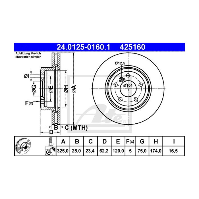 ATE Bremsscheibe 24.0125-0160.1