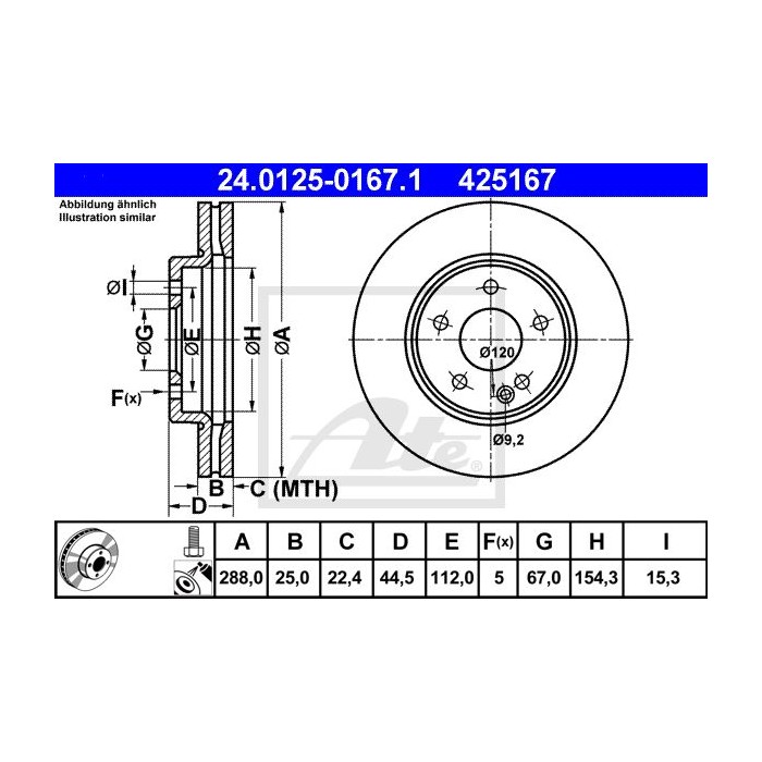 ATE Bremsscheibe 24.0125-0167.1