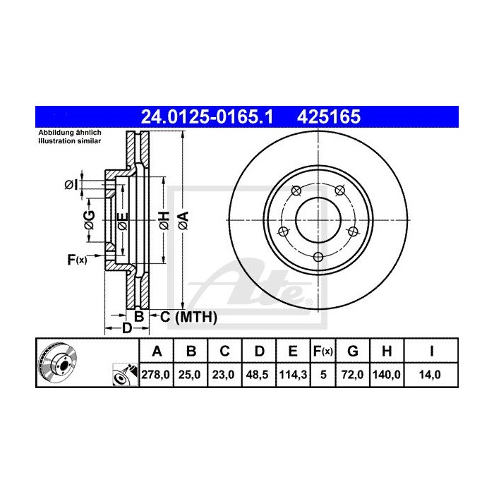 ATE Bremsscheibe 24.0125-0165.1