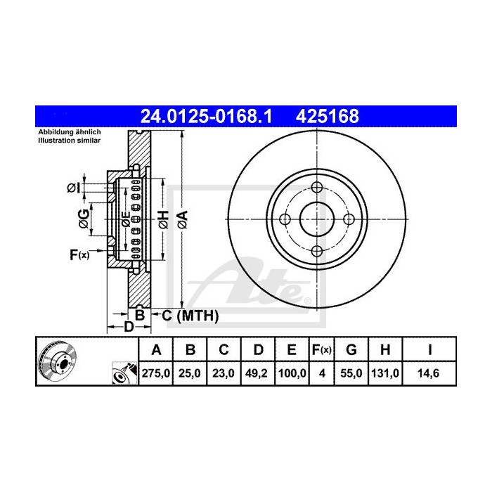 ATE Bremsscheibe 24.0125-0168.1