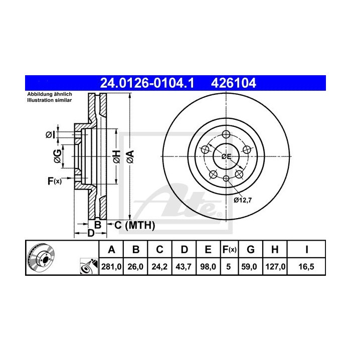 ATE Bremsscheibe 24.0126-0104.1