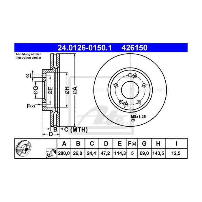 ATE Bremsscheibe 24.0126-0150.1