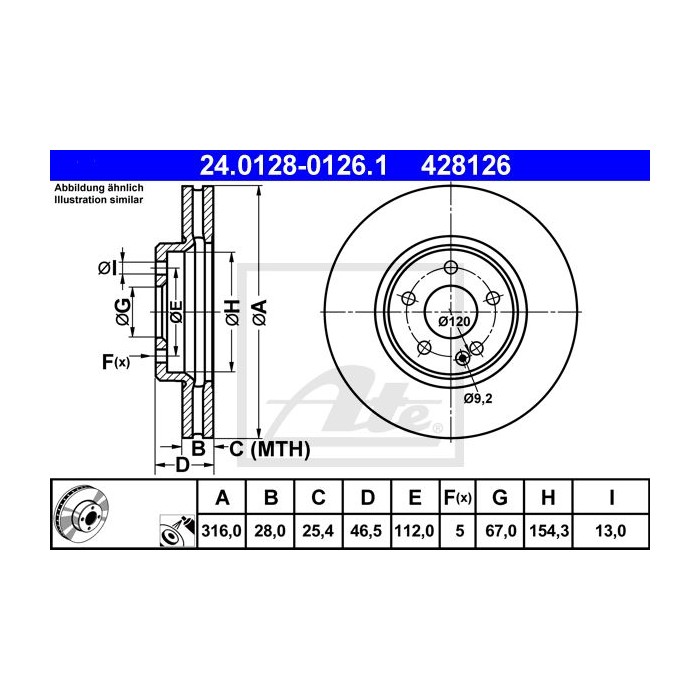 ATE Bremsscheibe 24.0128-0126.1