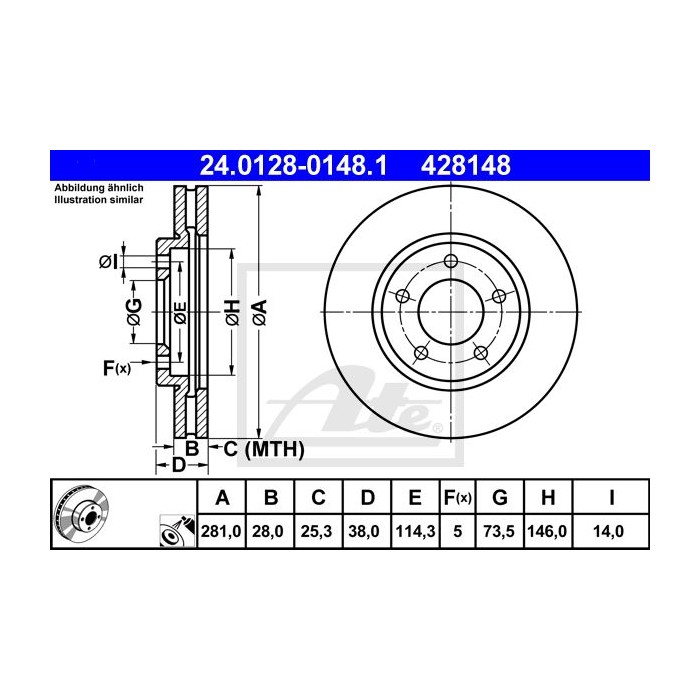 ATE Bremsscheibe 24.0128-0148.1