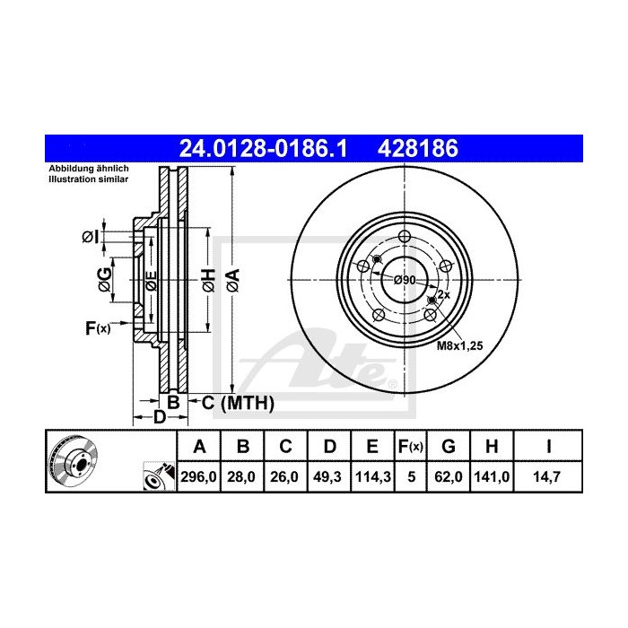 ATE Bremsscheibe 24.0128-0186.1