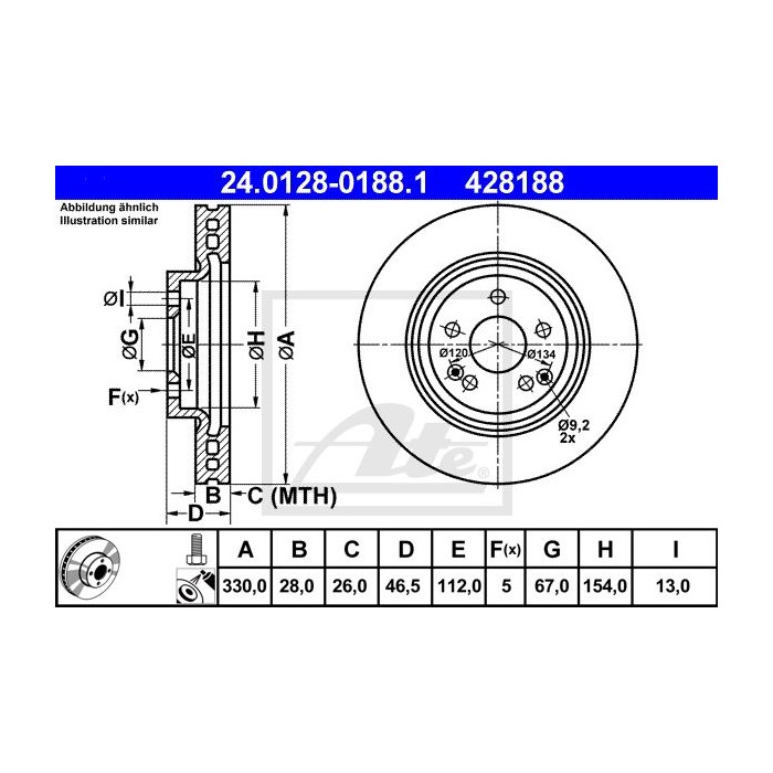 ATE Bremsscheibe 24.0128-0188.1