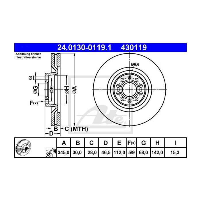 ATE Bremsscheibe 24.0130-0119.1
