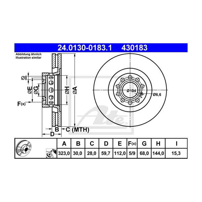 ATE Bremsscheibe 24.0130-0183.1