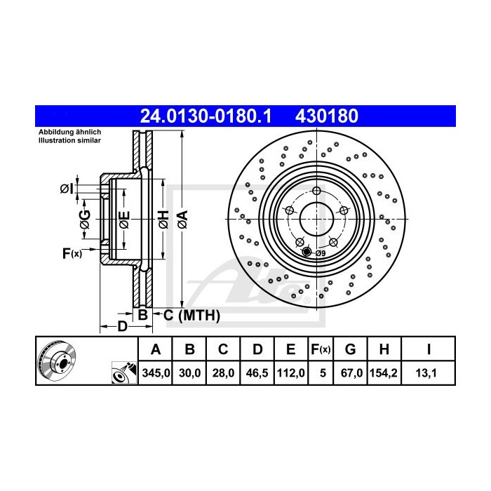 ATE Bremsscheibe 24.0130-0180.1