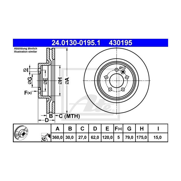 ATE Bremsscheibe 24.0130-0195.1