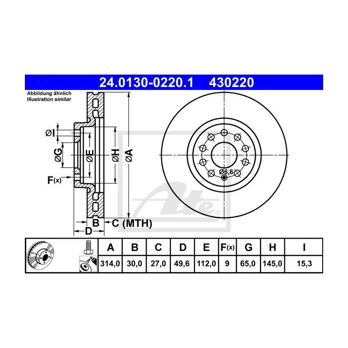 ATE Bremsscheibe 24.0130-0220.1