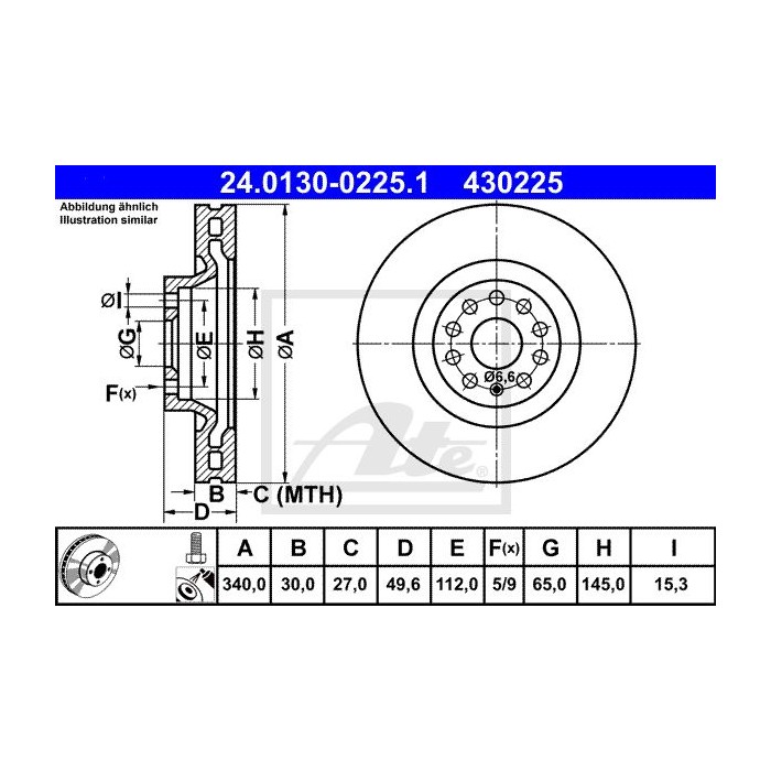 ATE Bremsscheibe 24.0130-0225.1