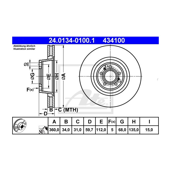 ATE Bremsscheibe 24.0134-0100.1