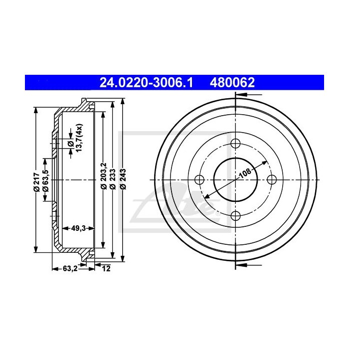 ATE Bremstrommel 24.0220-3006.1