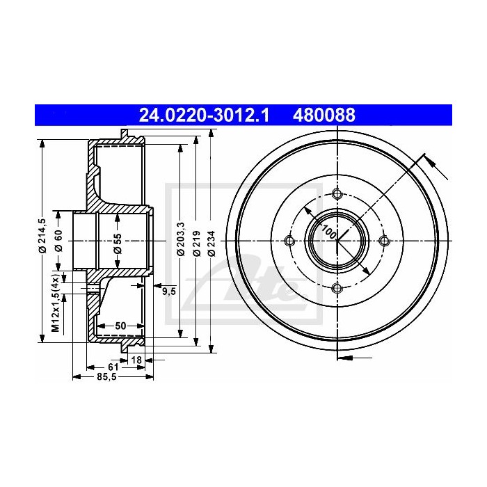 ATE Bremstrommel 24.0220-3012.1