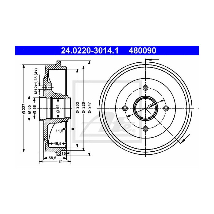 ATE Bremstrommel 24.0220-3014.1