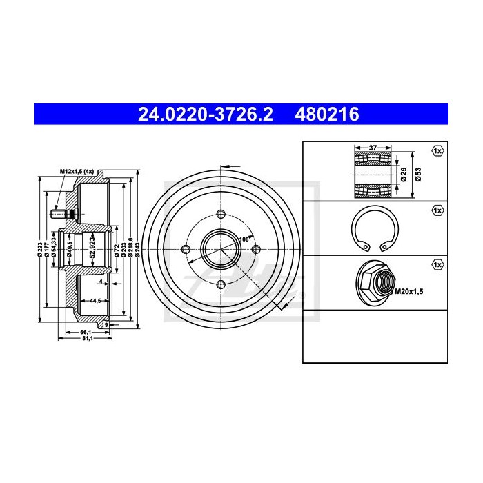 ATE Bremstrommel 24.0220-3726.2
