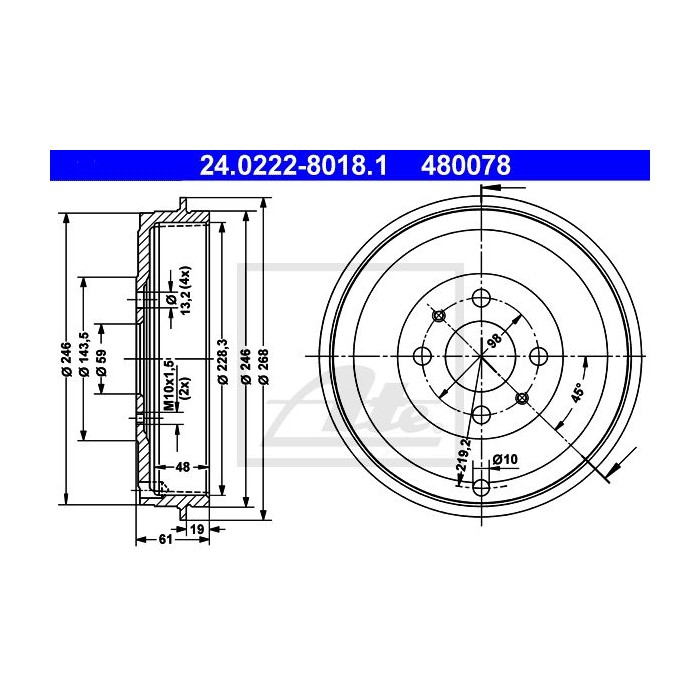 ATE Bremstrommel 24.0222-8018.1