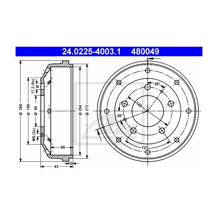 ATE Bremstrommel 24.0225-4003.1