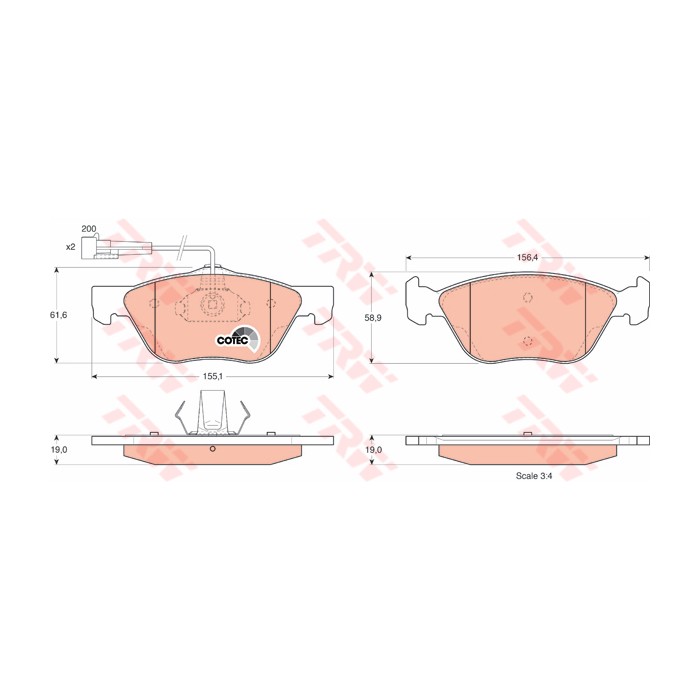 TRW COTEC Bremsbelagsatz, Scheibenbremse GDB1212