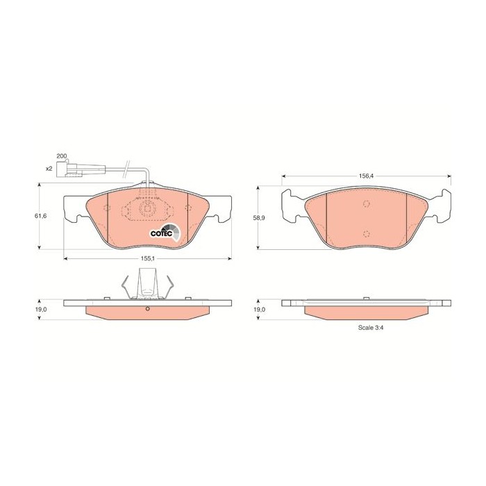 TRW COTEC Bremsbelagsatz, Scheibenbremse GDB1212
