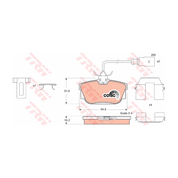 TRW COTEC Bremsbelagsatz, Scheibenbremse GDB1326