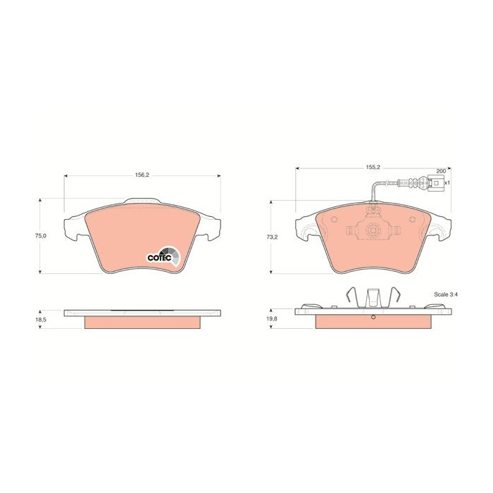 TRW COTEC Bremsbelagsatz, Scheibenbremse GDB1555