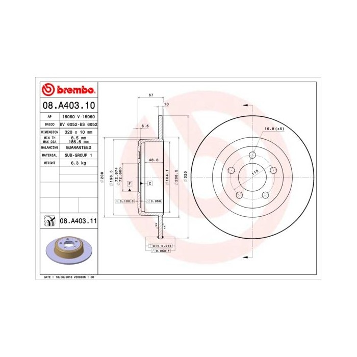 BREMBO COATED DISC LINE Bremsscheibe 08.A403.11