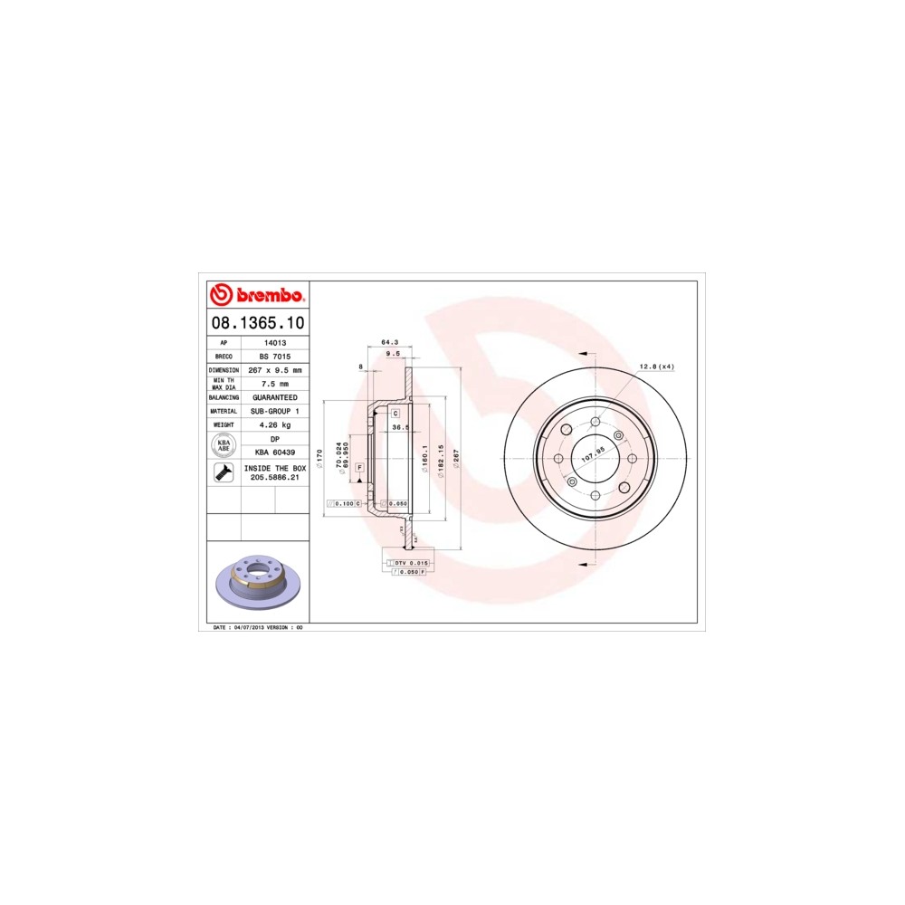 BREMBO Bremsscheibe 08.1365.10