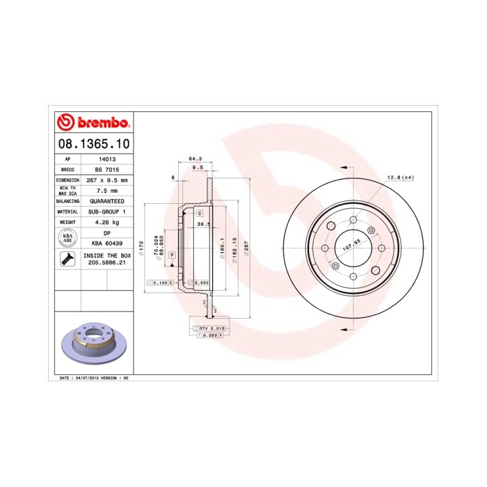 BREMBO Bremsscheibe 08.1365.10