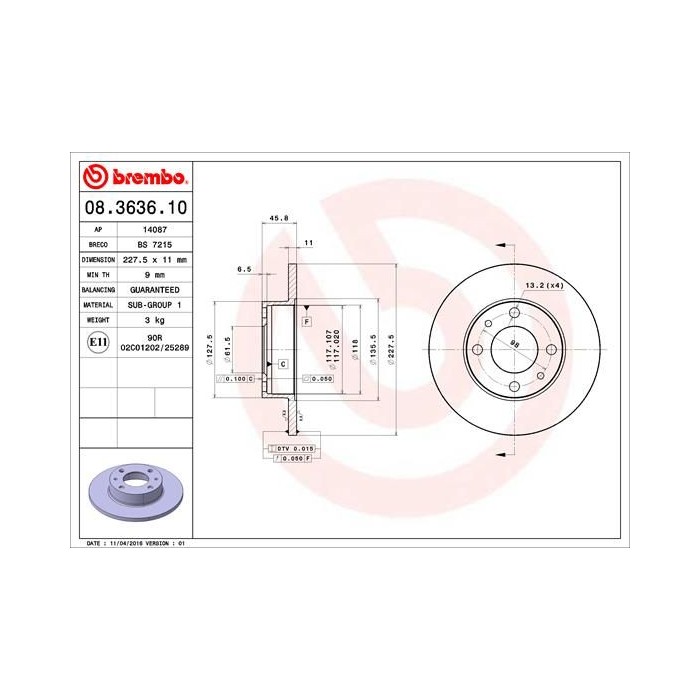 BREMBO Bremsscheibe 08.3636.10, Lancia, Seat