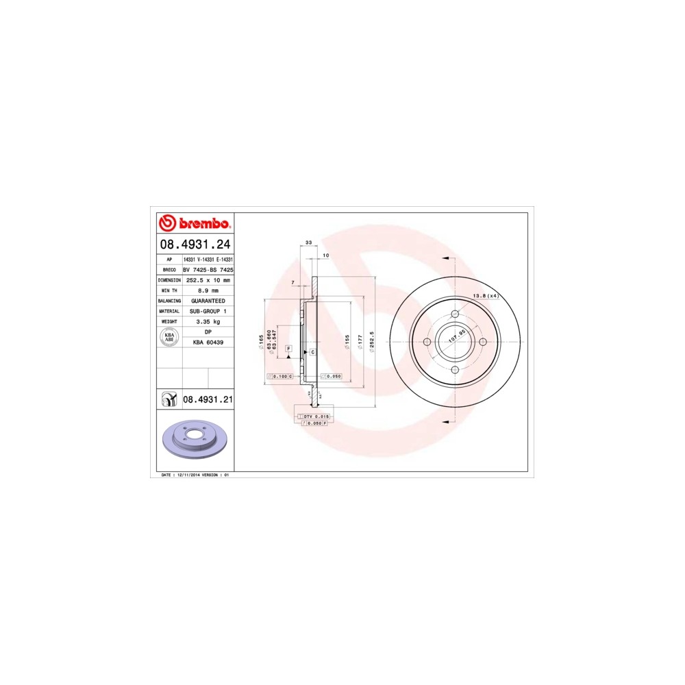 BREMBO COATED DISC LINE Bremsscheibe 08.4931.21
