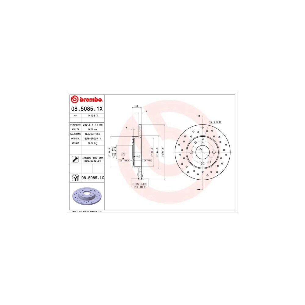 BREMBO XTRA LINE Bremsscheibe 08.5085.1X