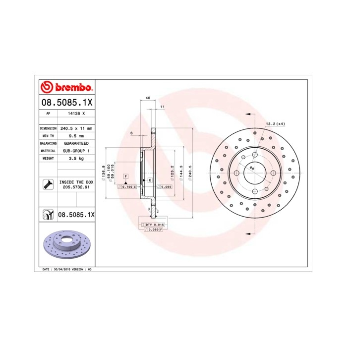 BREMBO XTRA LINE Bremsscheibe 08.5085.1X