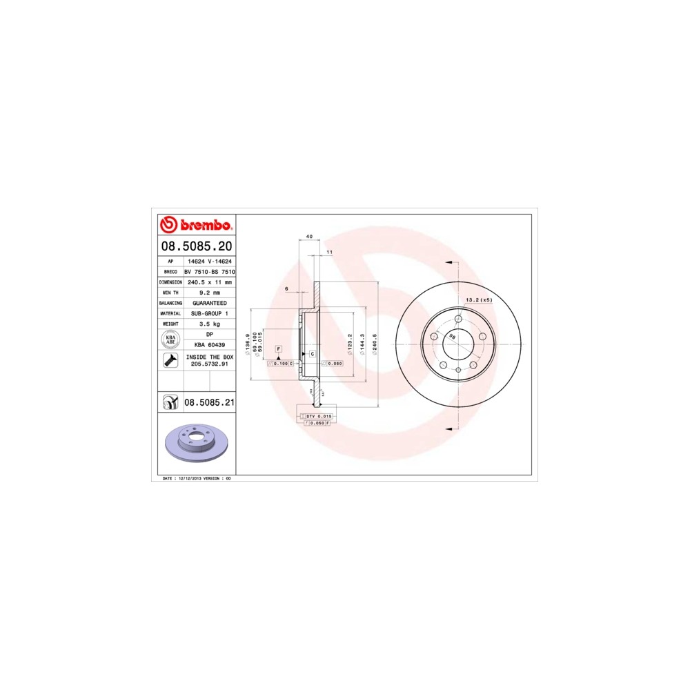 BREMBO COATED DISC LINE Bremsscheibe 08.5085.21