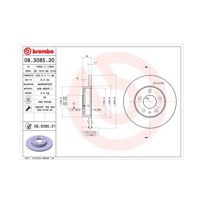 BREMBO COATED DISC LINE Bremsscheibe 08.5085.21