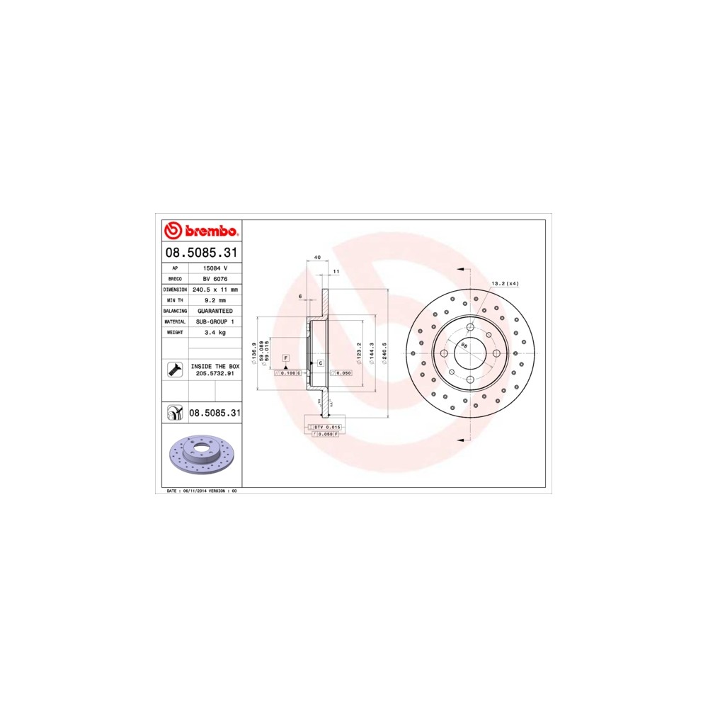 BREMBO COATED DISC LINE Bremsscheibe 08.5085.31