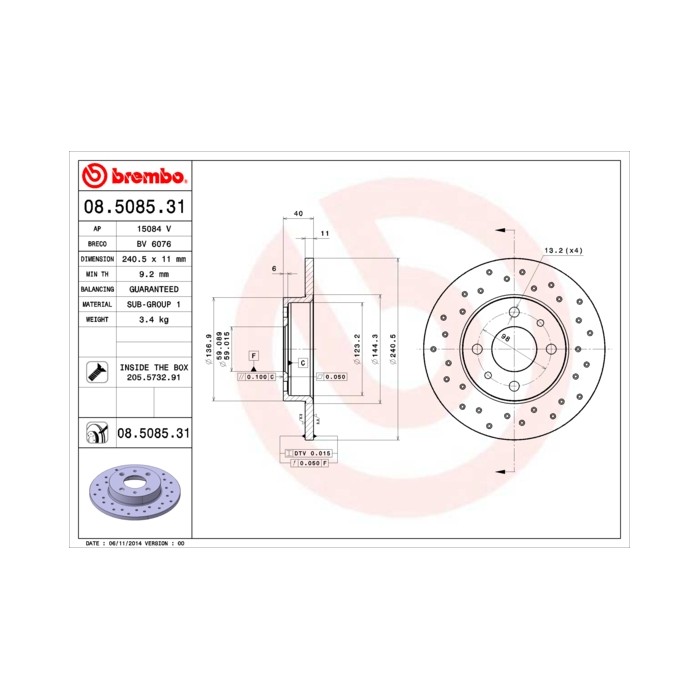BREMBO COATED DISC LINE Bremsscheibe 08.5085.31