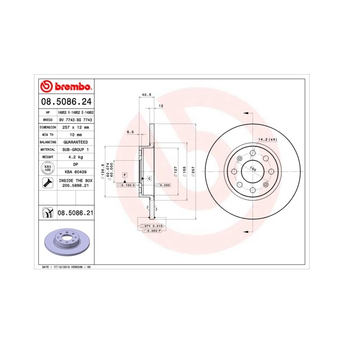 BREMBO COATED DISC LINE Bremsscheibe 08.5086.21