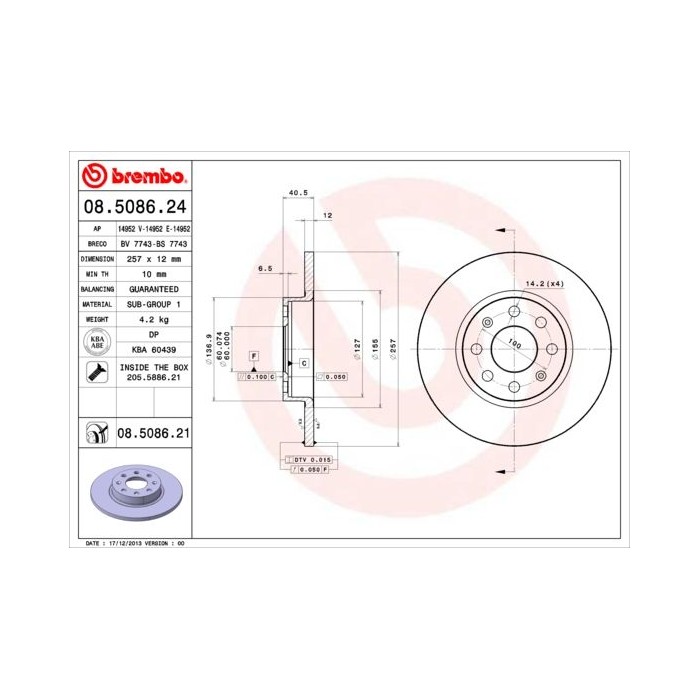 BREMBO Bremsscheibe 08.5086.24 Fiat